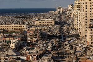 MEDIO ORIENTE-CIUDAD DE GAZA-PALESTINOS DESPLAZADOS-TIENDAS DE CAMPAÑA